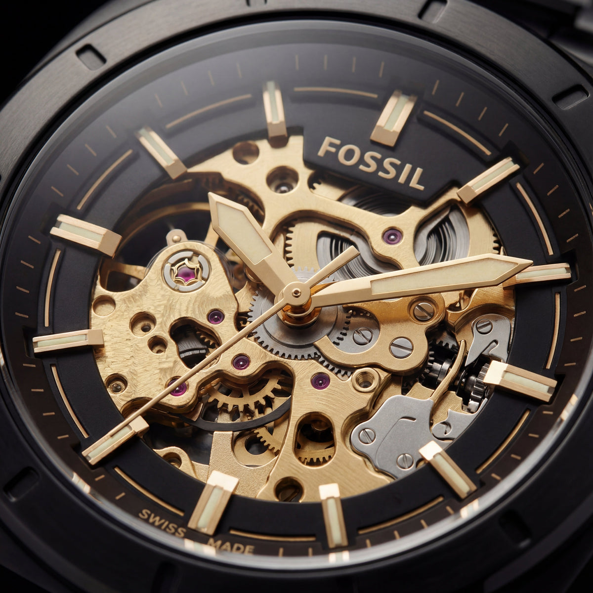 Luxury Skeleton Dial Black Stainless Steel Automatic Watch