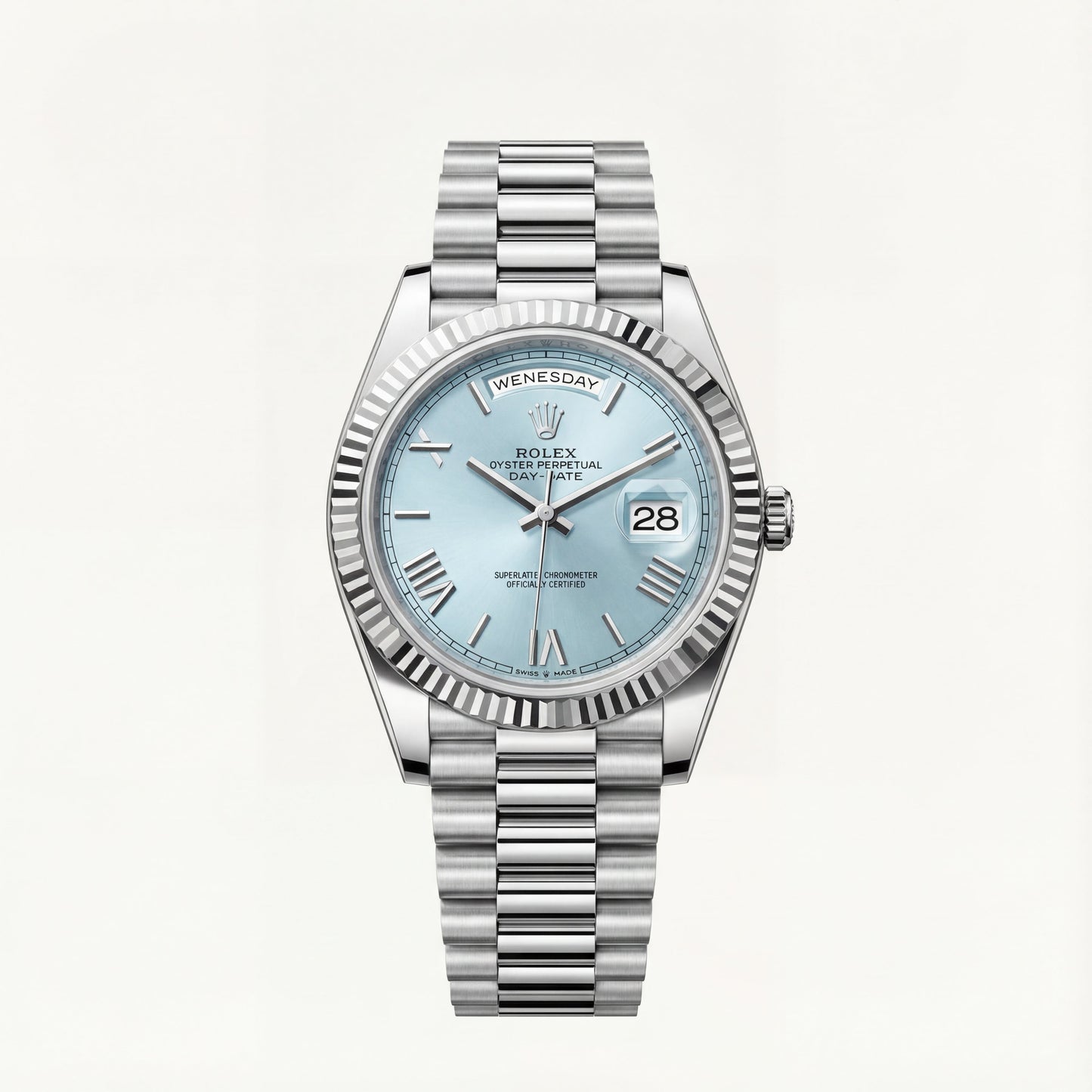 Ice Blue Fluted Steel Day-Date Watch