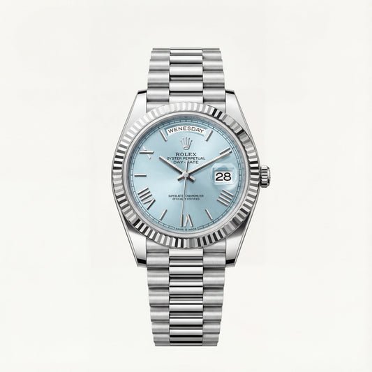 Ice Blue Fluted Steel Day-Date Watch