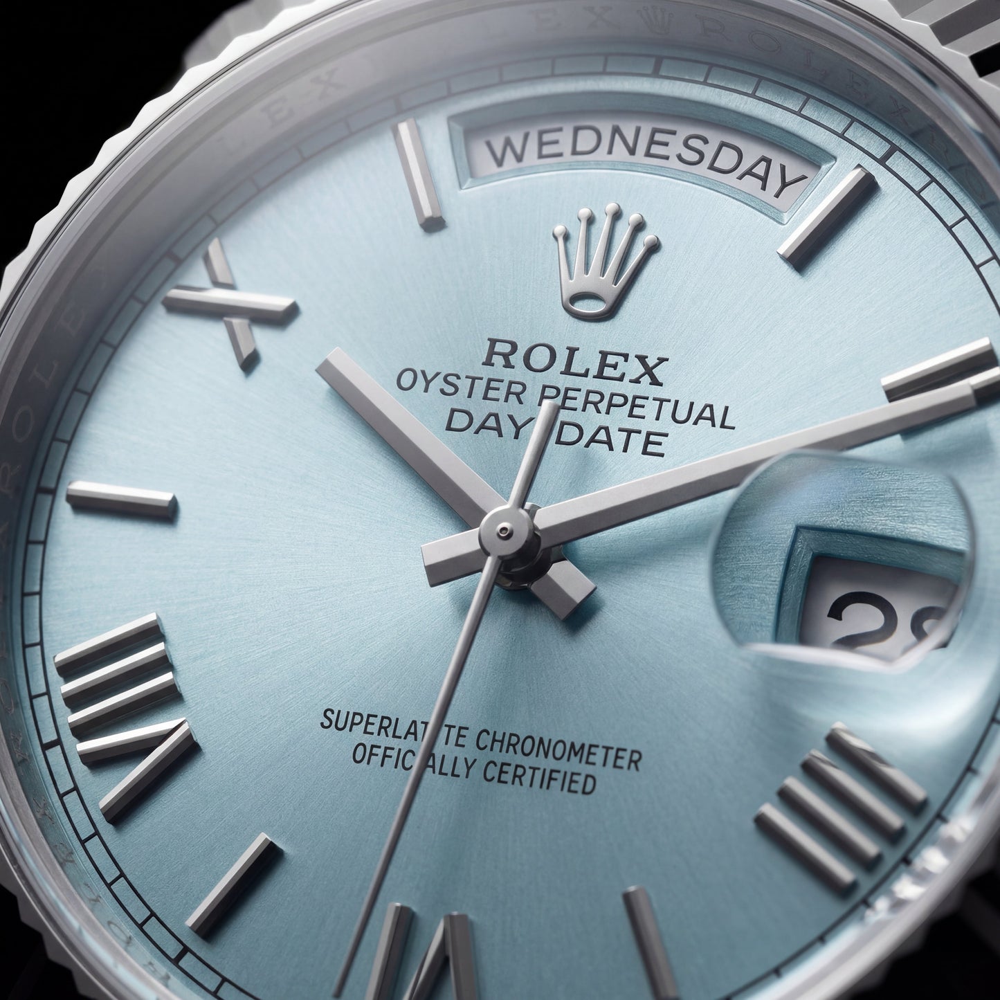 Ice Blue Fluted Steel Day-Date Watch