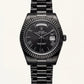 Midnight Black Fluted Bezel Day-Date Steel Watch