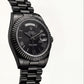 Midnight Black Fluted Bezel Day-Date Steel Watch