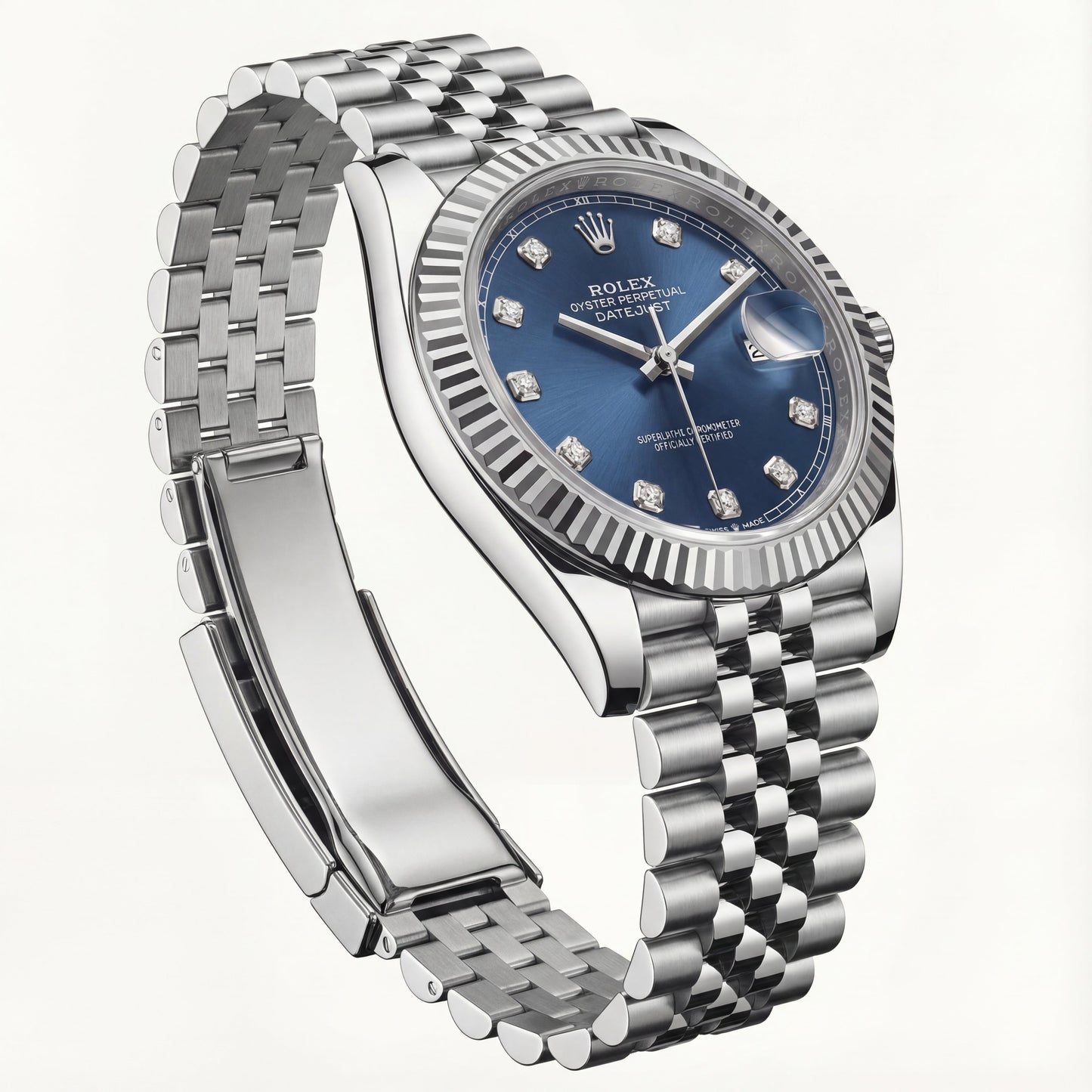 Navy Blue Diamond Dial  Steel Watch