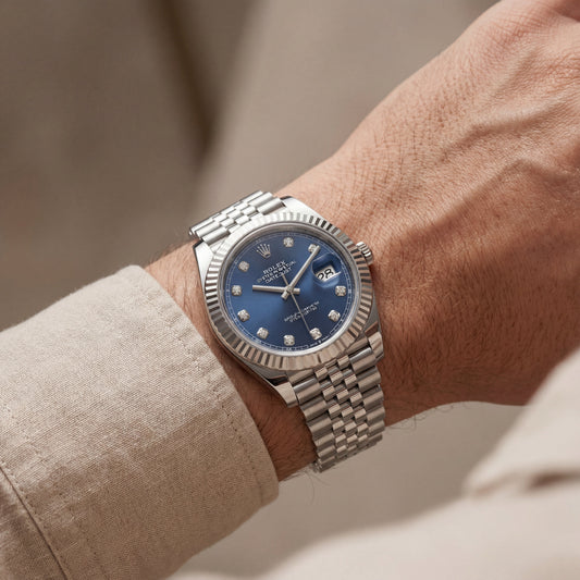 Navy Blue Diamond Dial  Steel Watch