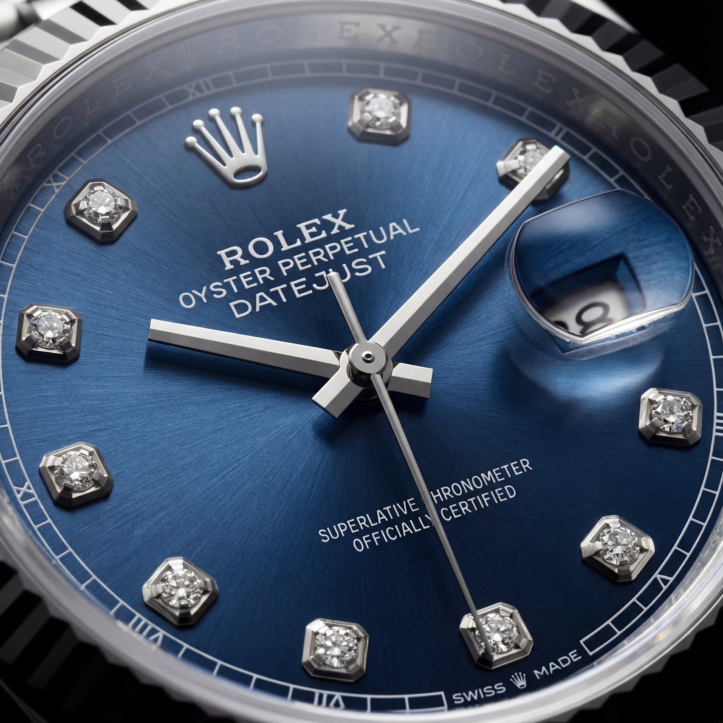 Navy Blue Diamond Dial  Steel Watch