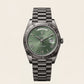 Forest Green Fluted Bezel Day-Date Steel Watch