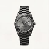 Slate Grey Fluted Bezel Day-Date Steel Watch