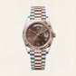 Chocolate Brown Fluted Bezel Day-Date Steel Watch