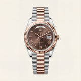 Chocolate Brown Fluted Bezel Day-Date Steel Watch
