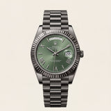 Forest Green Fluted Bezel Day-Date Steel Watch