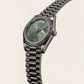 Forest Green Fluted Bezel Day-Date Steel Watch
