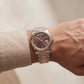 Chocolate Brown Fluted Bezel Day-Date Steel Watch