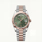 Olive Green Fluted Bezel Day-Date Steel Watch