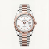 Rose Gold Fluted Bezel Day-Date Steel Watch
