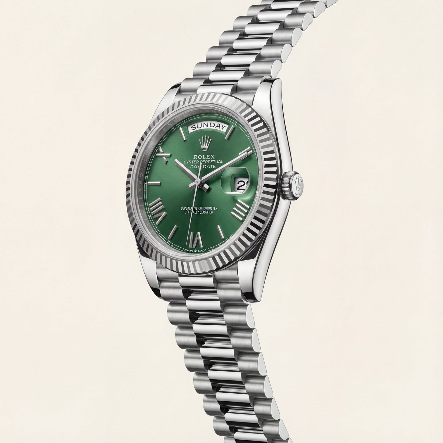 Emerald Fluted Bezel Steel Watch