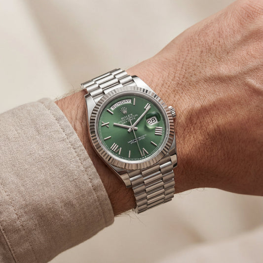Emerald Fluted Bezel Steel Watch