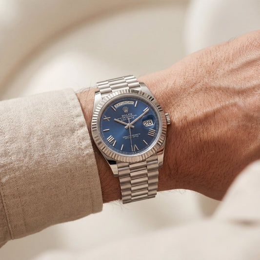 Royal Blue Fluted Bezel Steel Watch