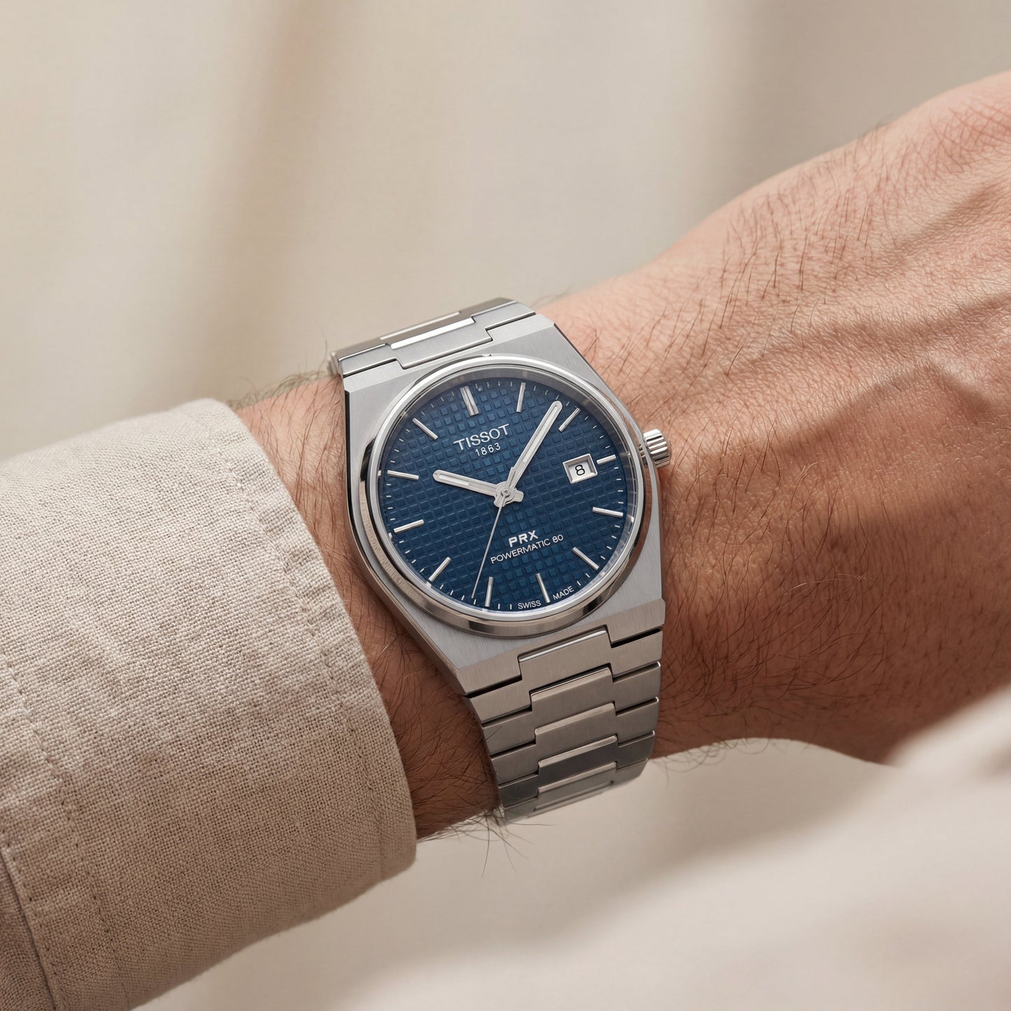 Deep Blue Textured Dial Steel Watch
