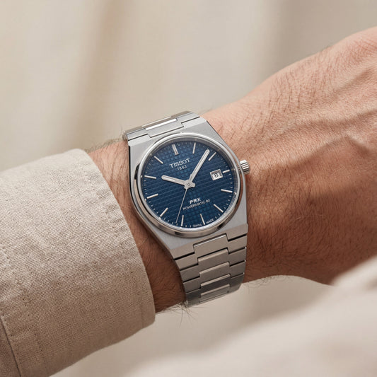 Deep Blue Textured Dial Steel Watch