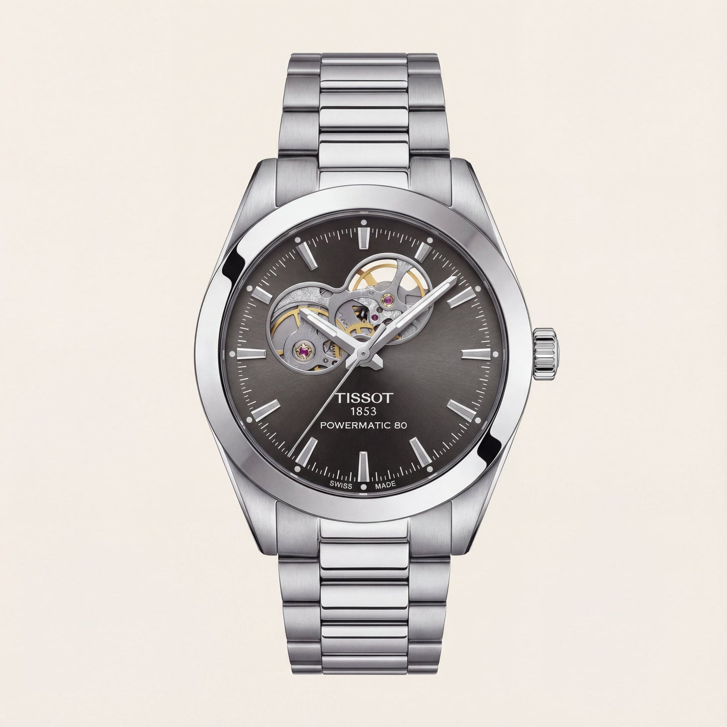 Smoked Silver Open-Heart Automatic Steel Watch