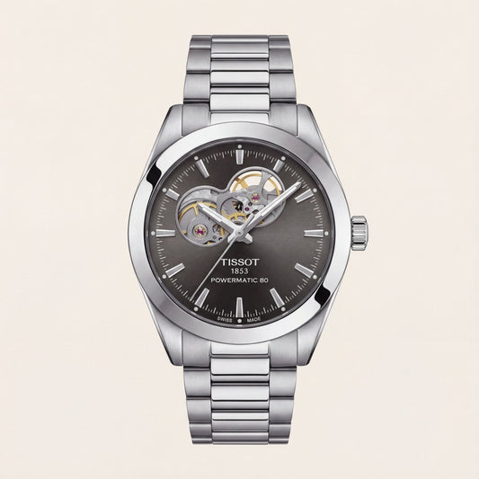 Smoked Silver Open-Heart Automatic Steel Watch
