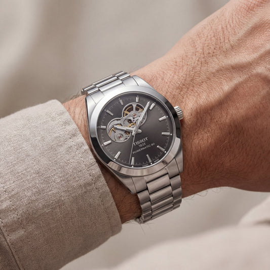 Smoked Silver Open-Heart Automatic Steel Watch