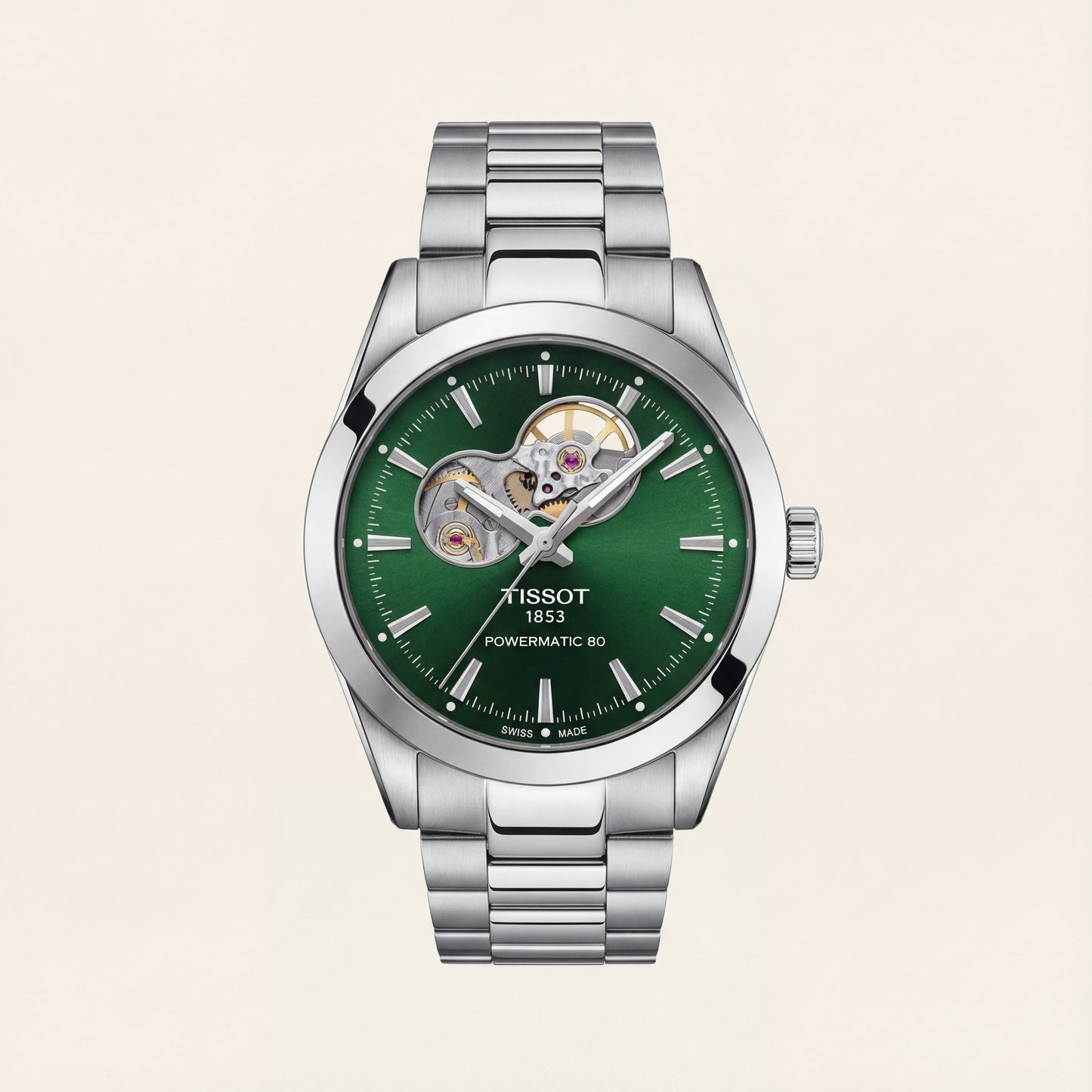 Emerald Green Open-Heart Automatic Steel Watch