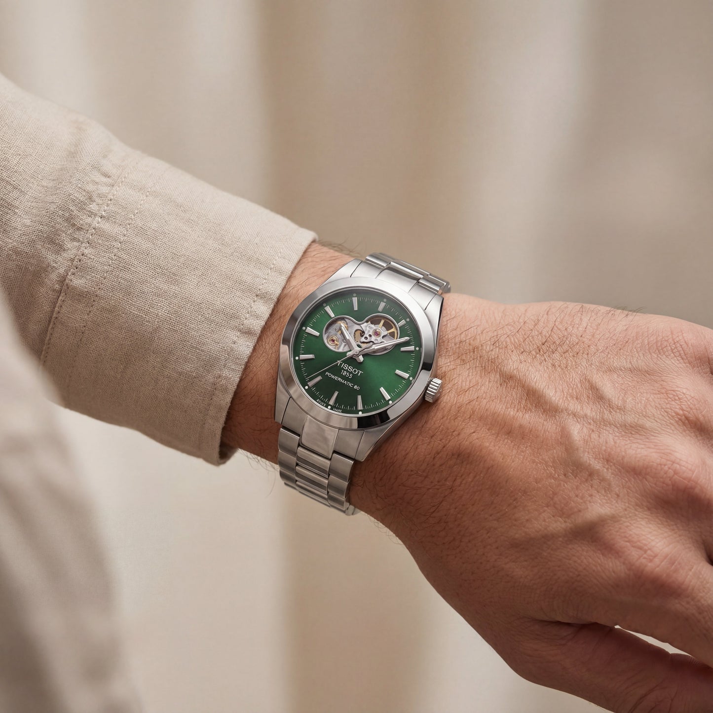 Emerald Green Open-Heart Automatic Steel Watch