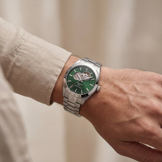 Emerald Green Open-Heart Automatic Steel Watch