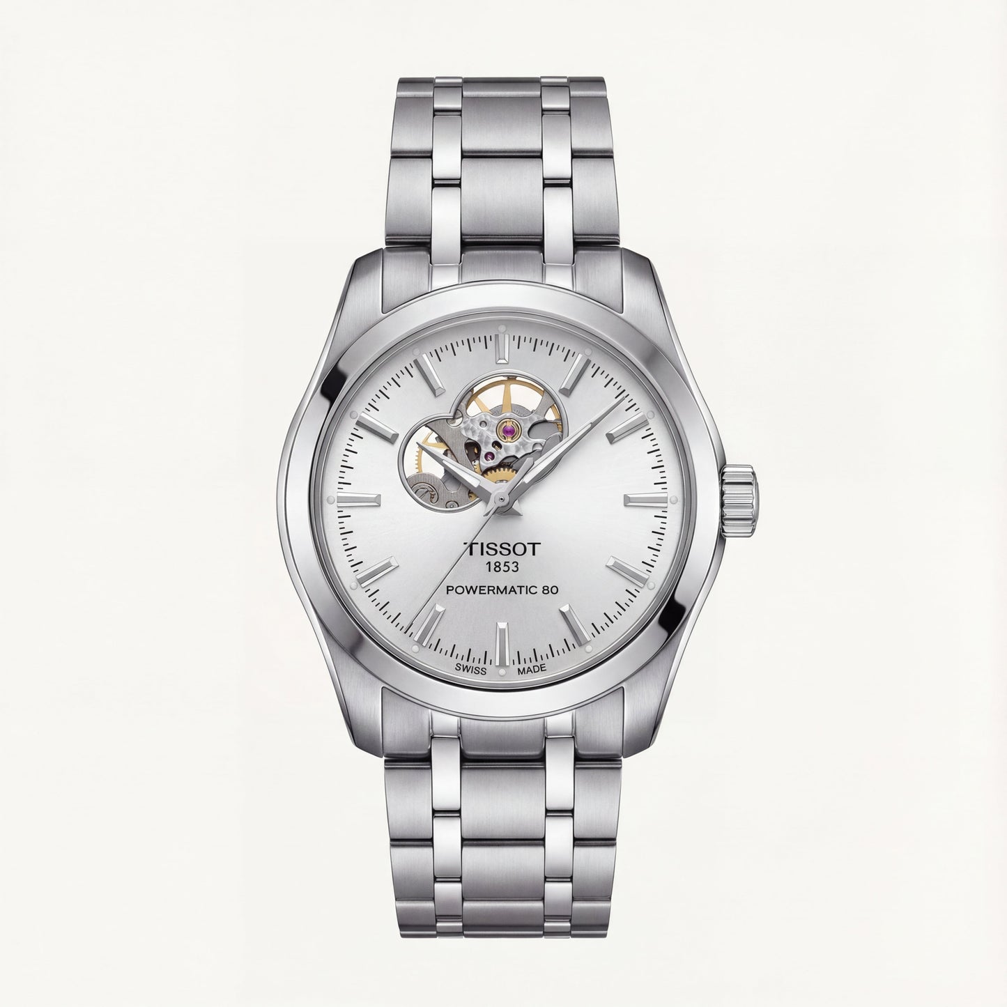 Silver Open-Heart Automatic Steel Watch