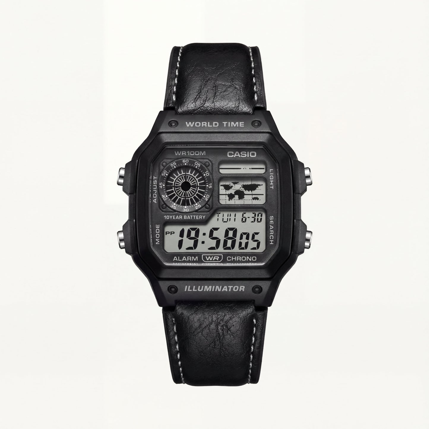 Stealth World Time Digital Leather Watch