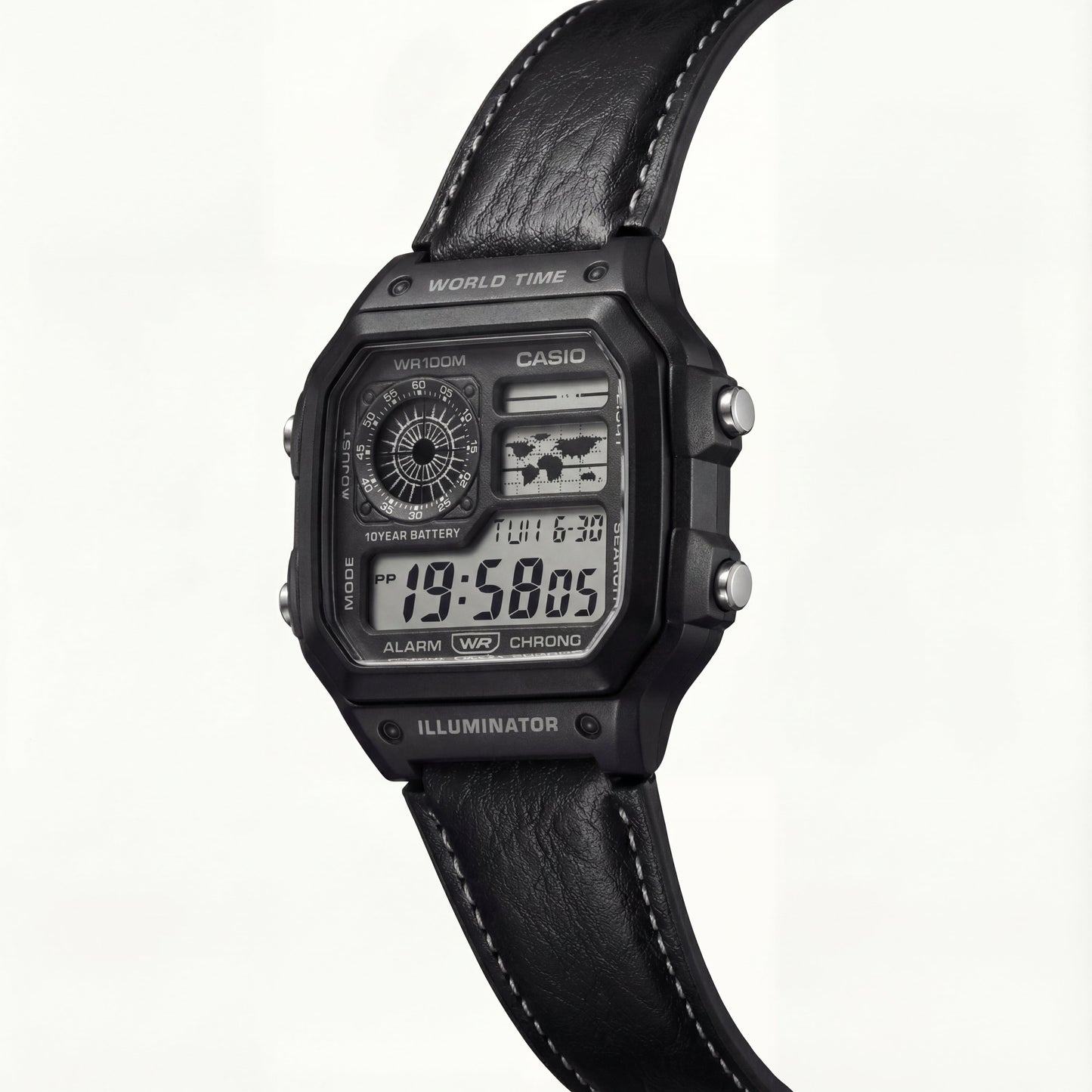 Stealth World Time Digital Leather Watch