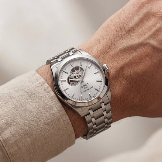 Silver Open-Heart Automatic Steel Watch