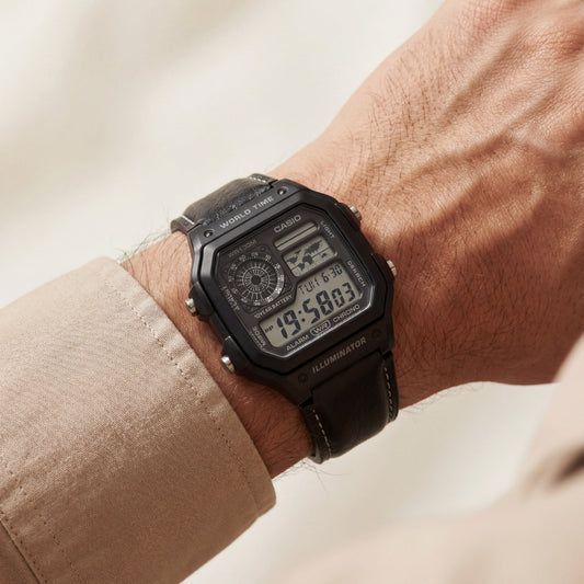 Stealth World Time Digital Leather Watch