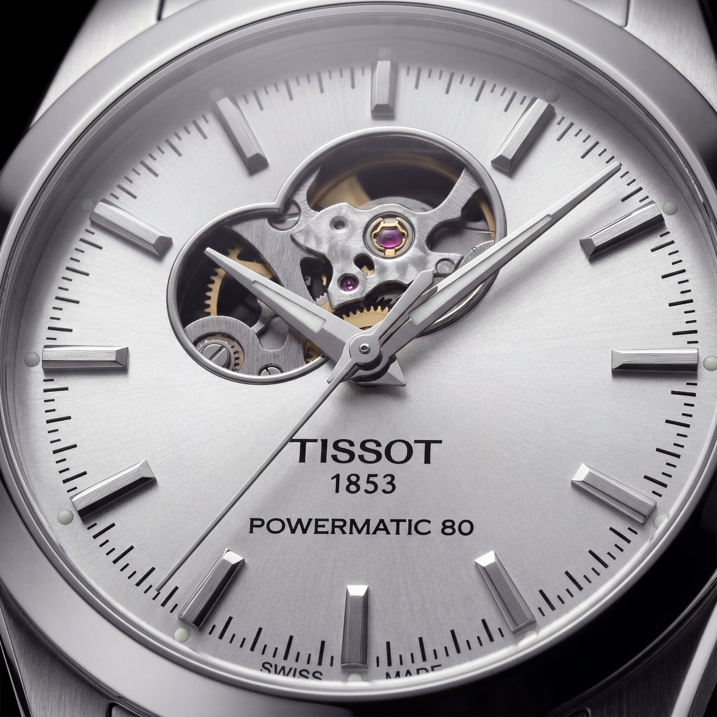 Silver Open-Heart Automatic Steel Watch
