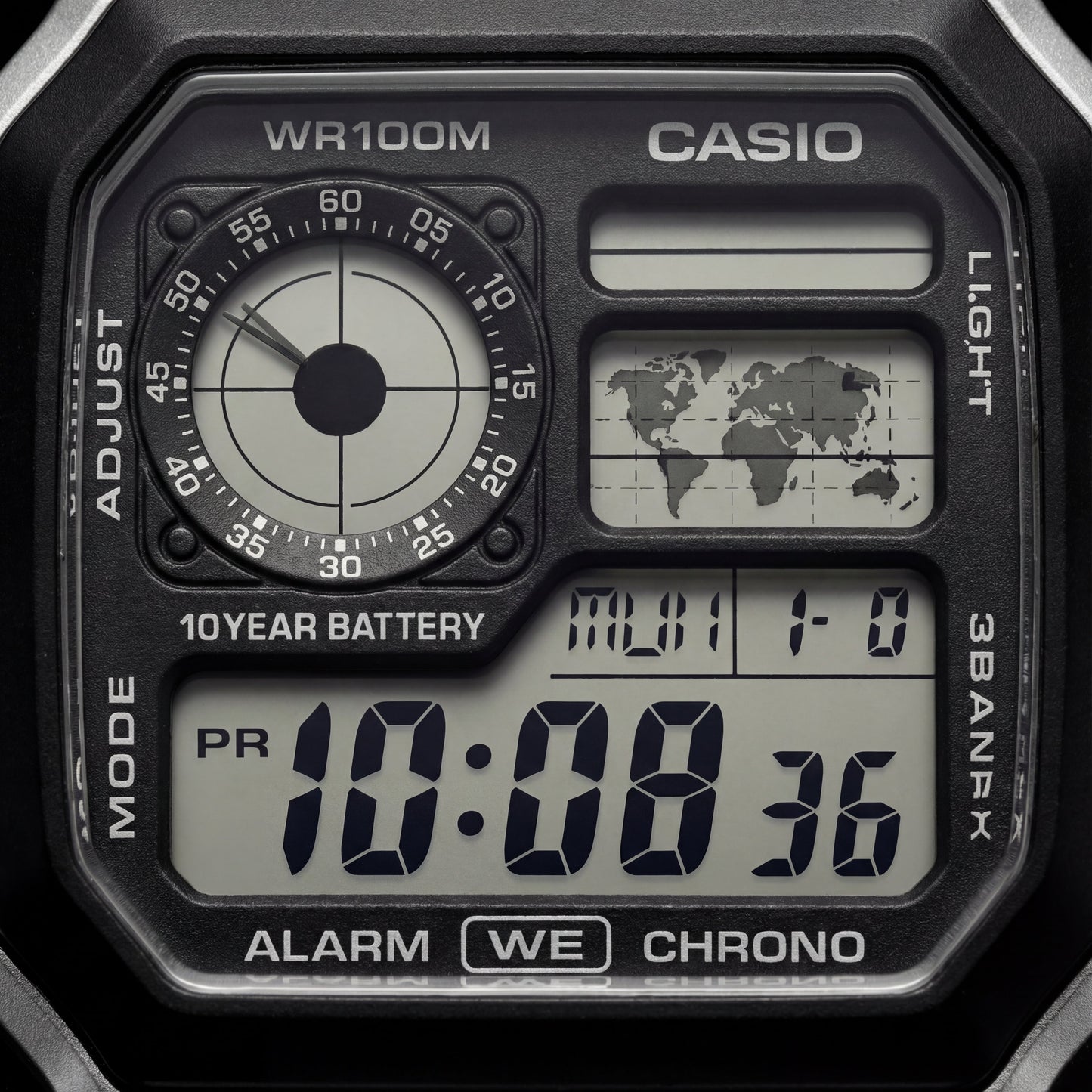 Vintage World Time Digital Leather Watch
