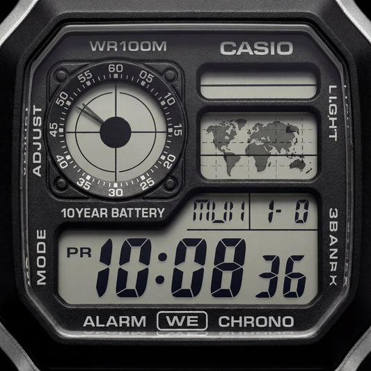 Vintage World Time Digital Leather Watch