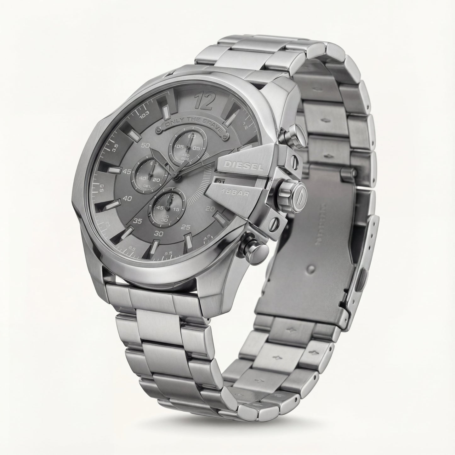 All-Silver Chronograph Men’s Watch with Industrial Finish