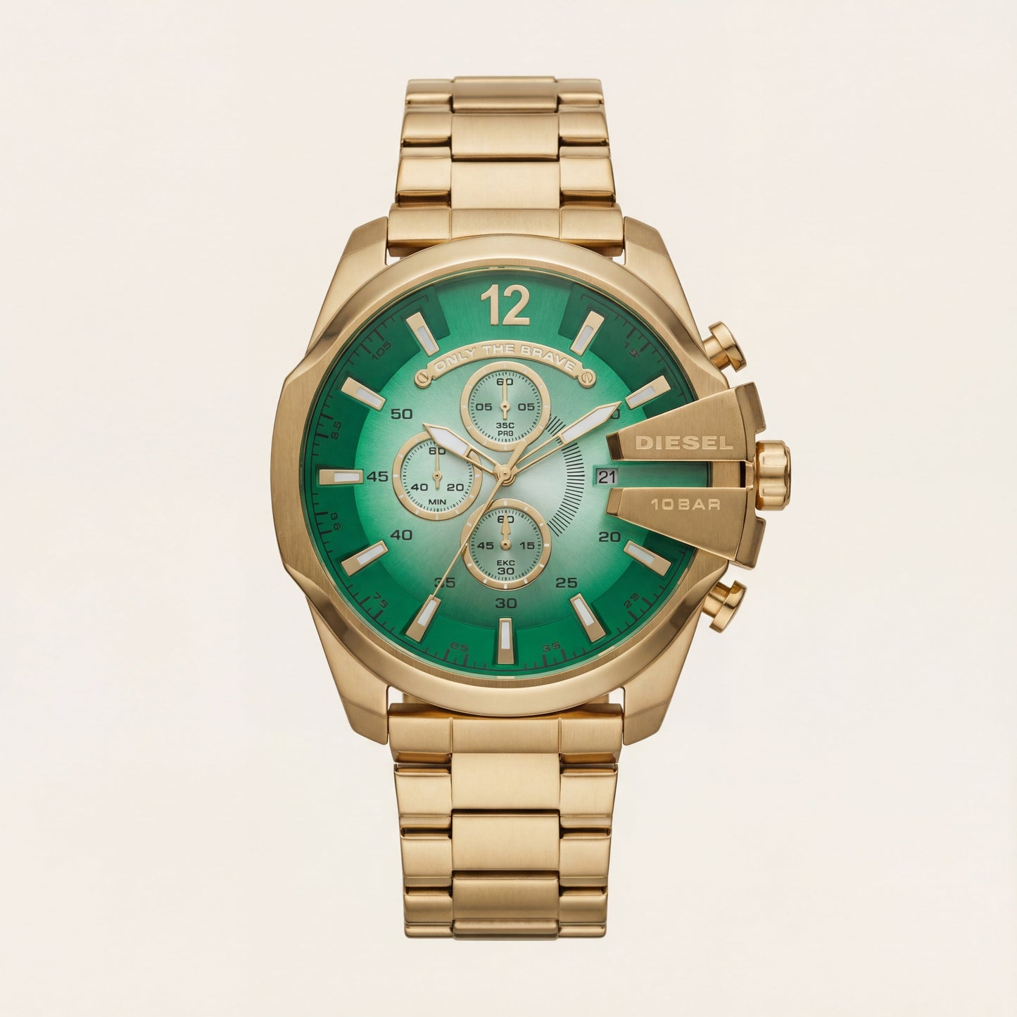 Gold Steel Chronograph Men’s Watch with Emerald Green Dial