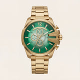 Gold Steel Chronograph Men’s Watch with Emerald Green Dial