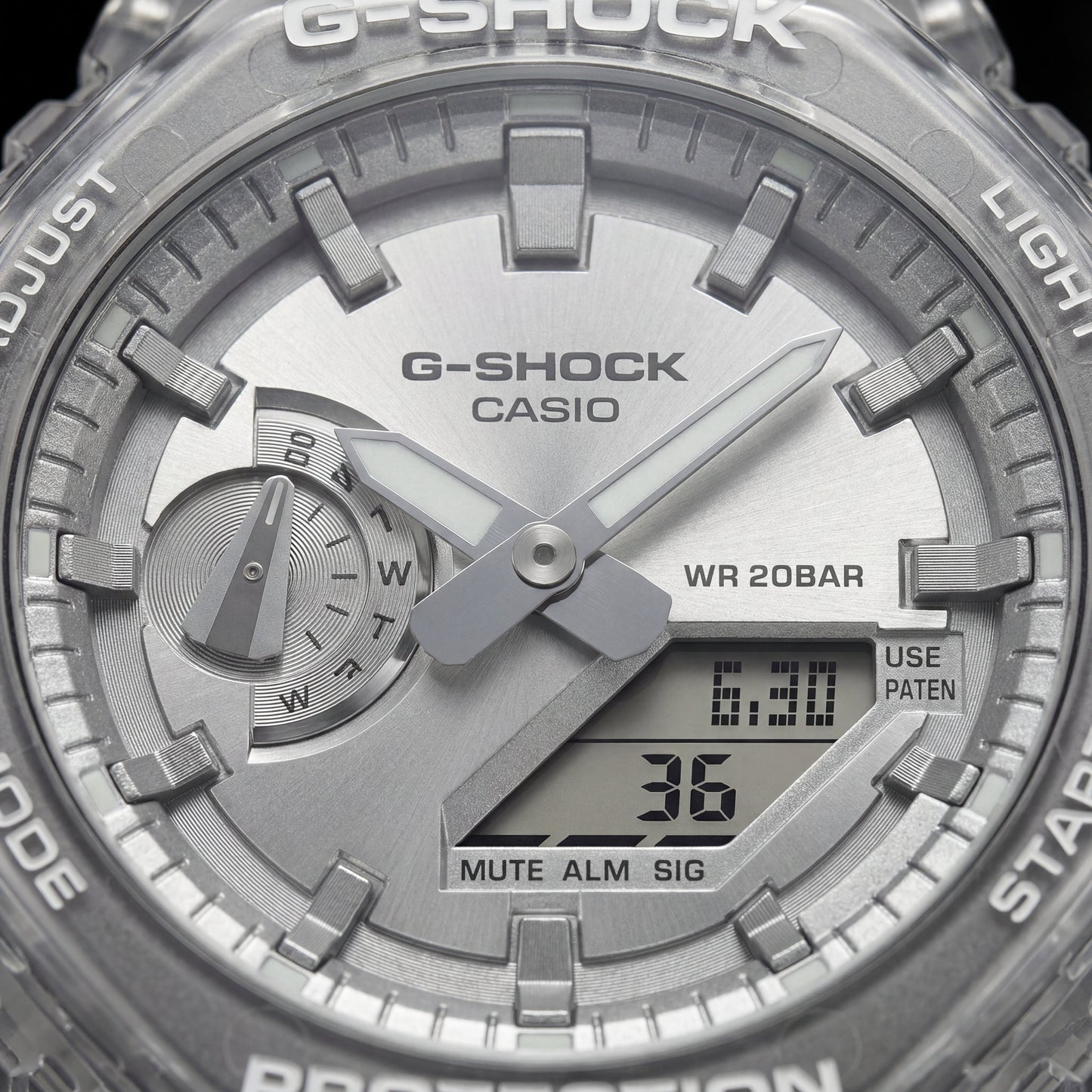 Transparent Case Silver Dial Digital-Analog Sports Watch