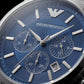 Silver Steel Blue Dial Chronograph Watch for Men