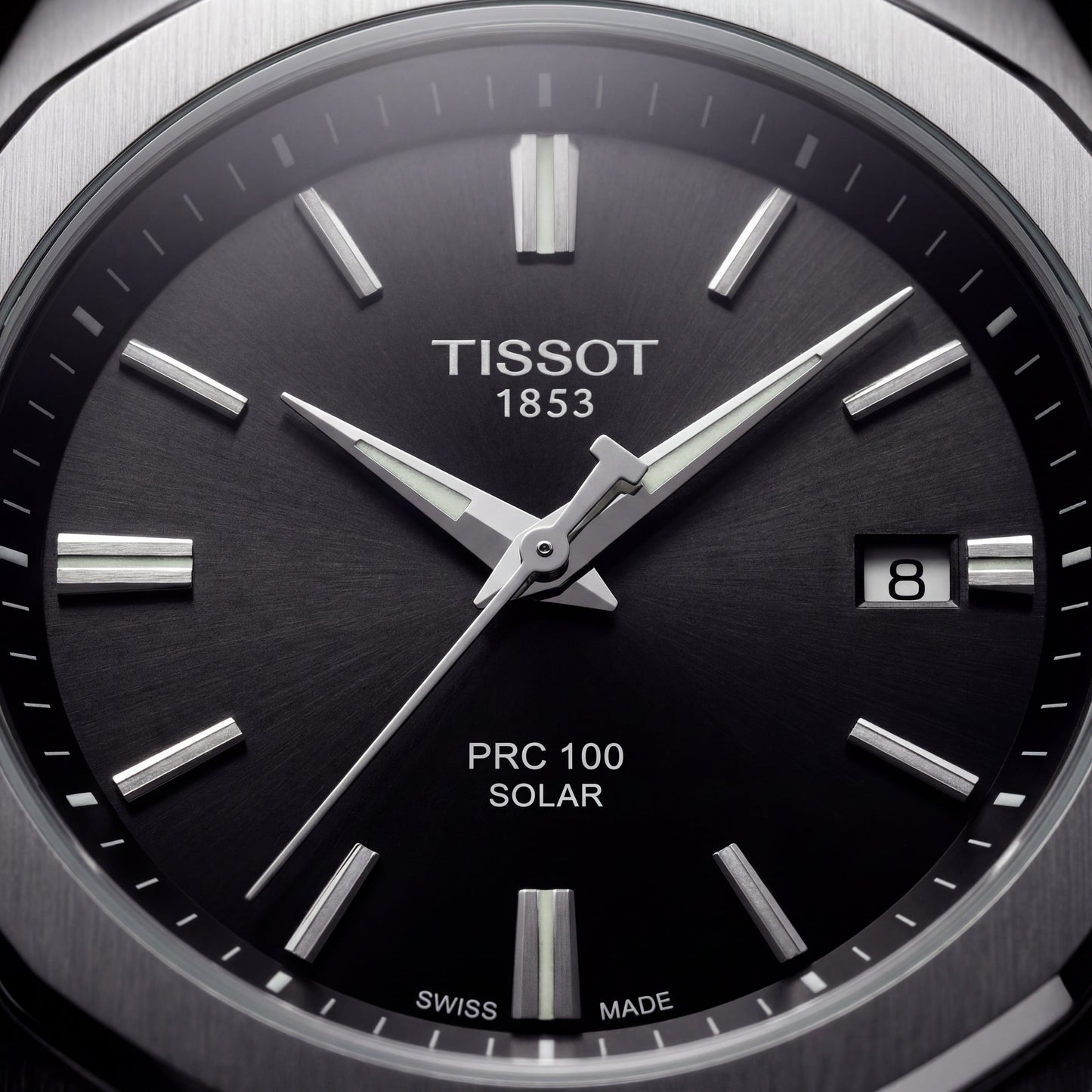 Classic Black Dial Solar Quartz Stainless Steel Watch