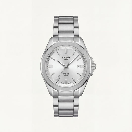 Minimal Silver Solar Quartz Steel Dress Watch