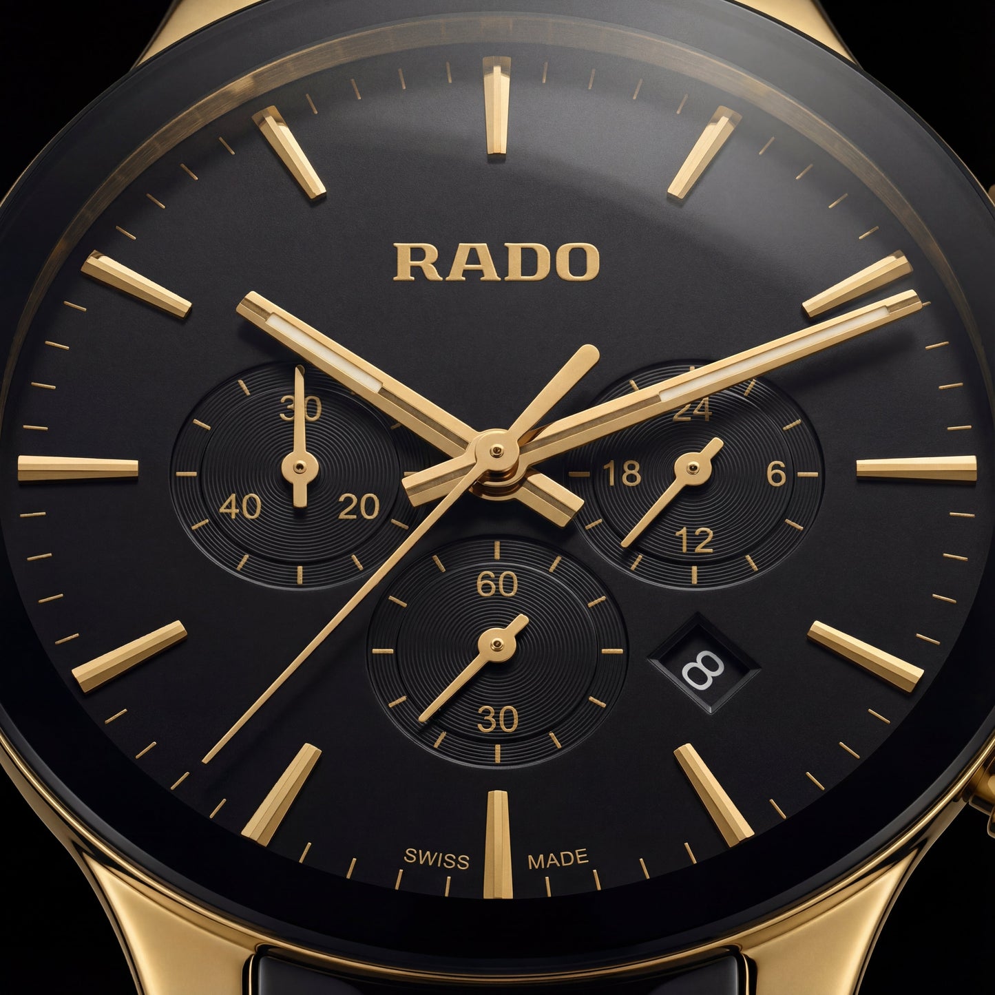 Designer Men’s Chronograph Watch with Gold Case & Black Dial