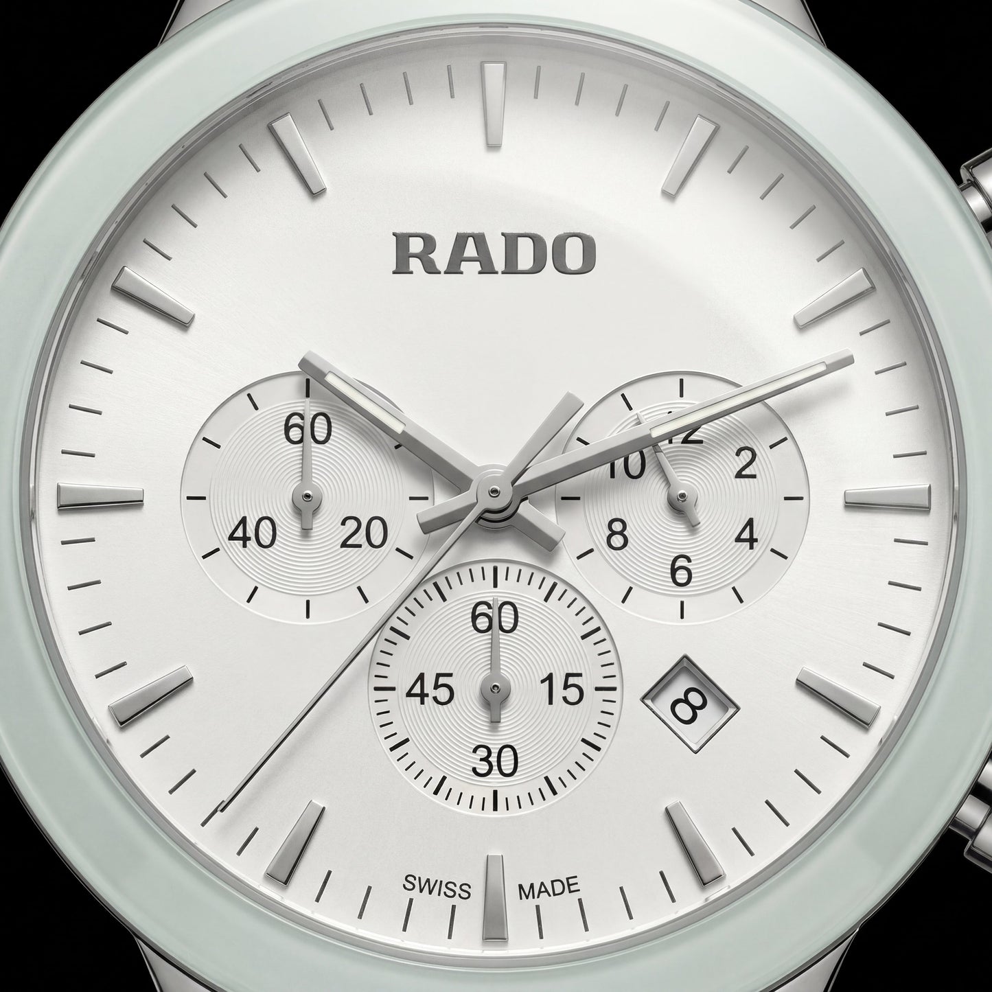Luxury Chronograph Men’s Watch with White Dial & Mint Bezel