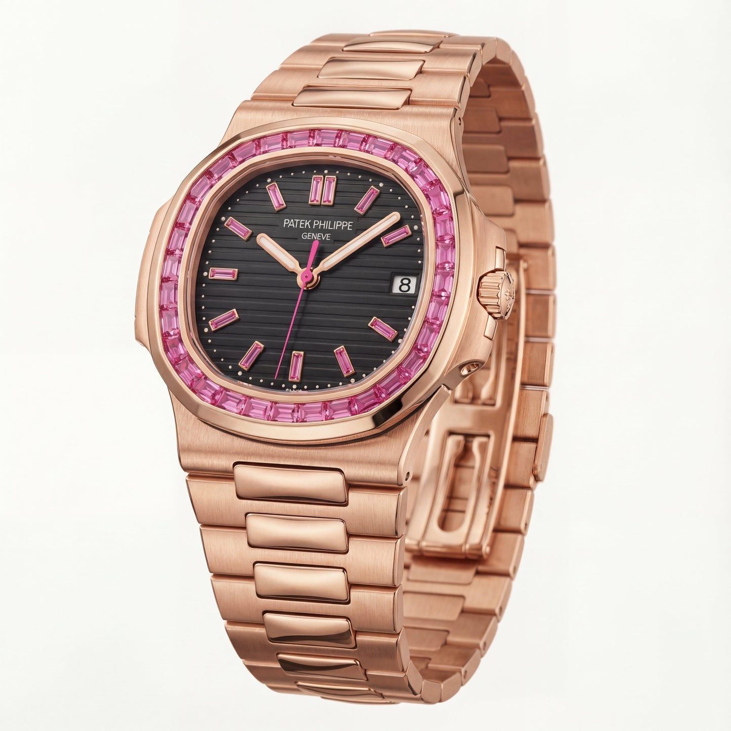 Rose Gold Luxury Watch with Pink Stone Inspired Bezel – Premium Series