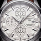 Classic Silver Chronograph Watch with White Dial & Brown Leather Strap