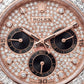 Rose Gold Diamond Bezel Chronograph Watch with Black Rubber Strap