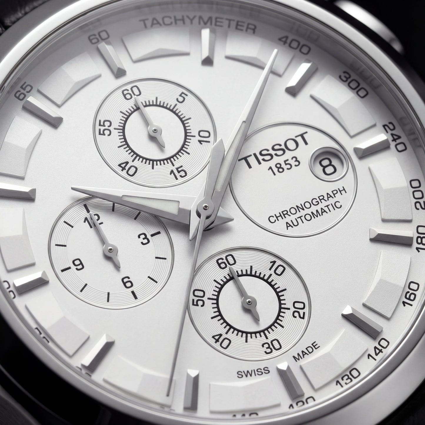 Luxury Chronograph Style Watch with Tachymeter Dial & Leather Strap